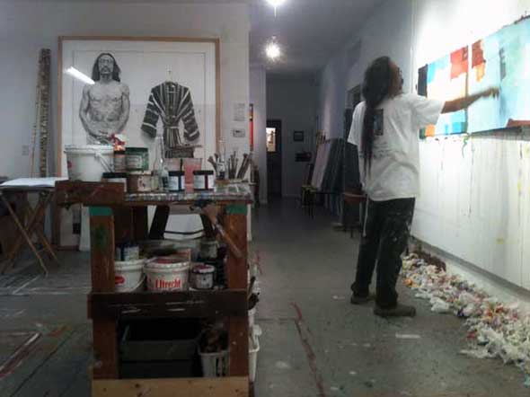 Artist Tony Eitharong in the studio